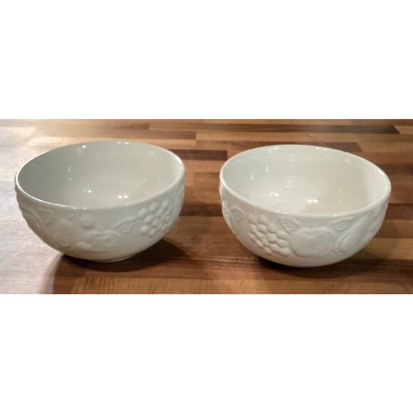 Set Of 2 Vintage Libbey Off White Cream Embossed Fruit Round Bowls - Picture 5 of 9